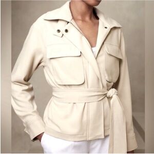 Banana Republic NEW Zip Front Tied Waist Jacket in Oyster Pearl Womens XL Pocket